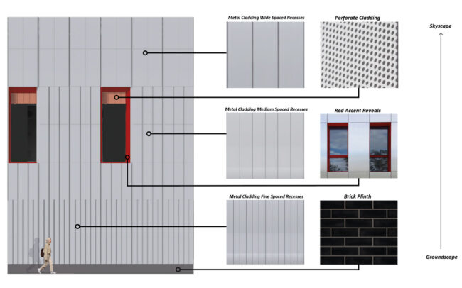 An architectural rendering of the elevation texture of Farnborough Leisure Centre